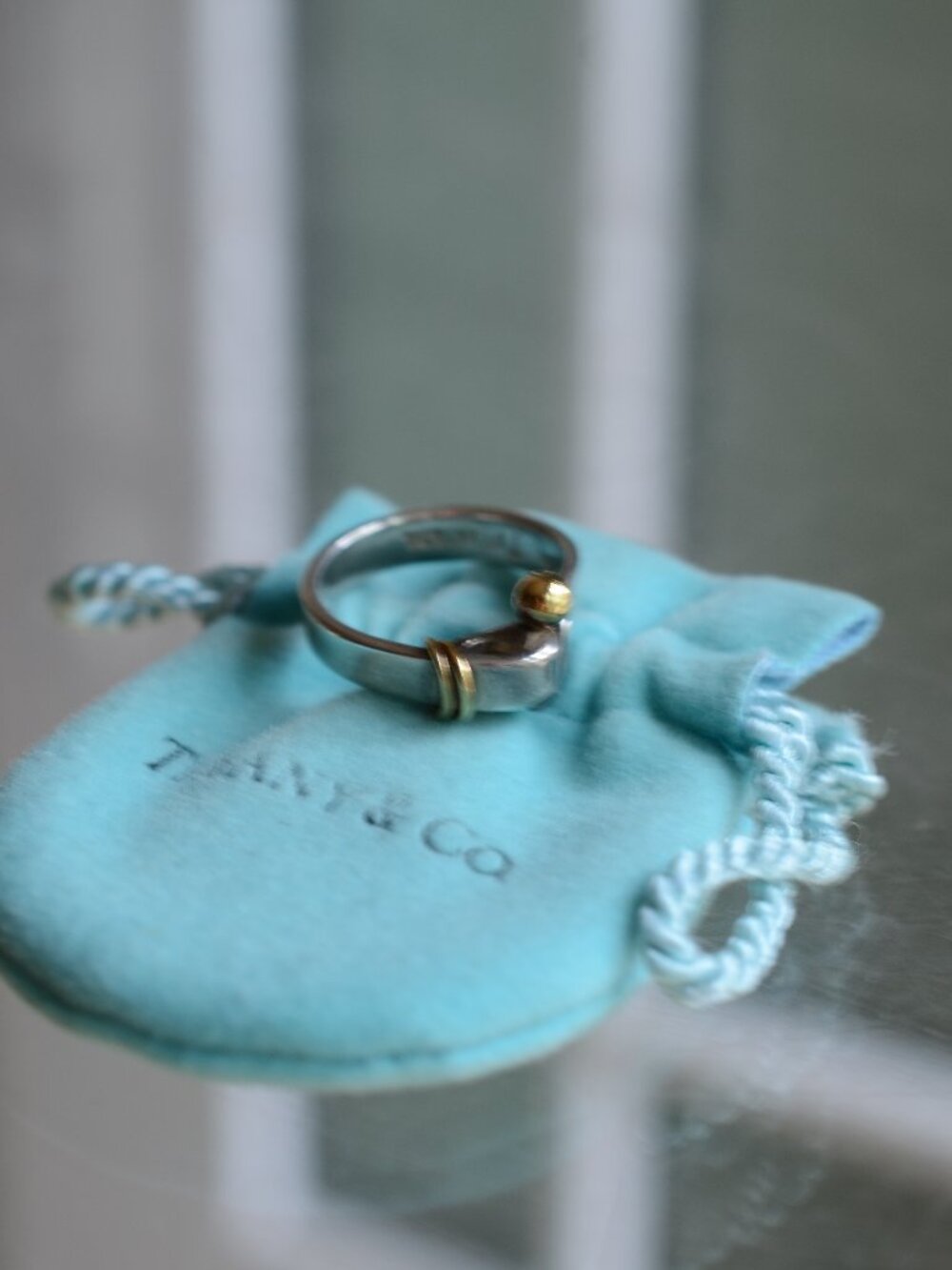 Tiffany & Co Hook & Eye ring size 6 925 Sterling silver 18K gold
